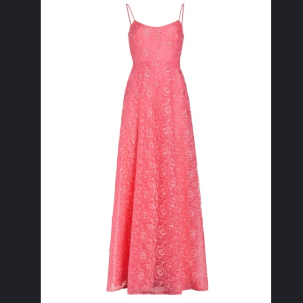 Monique Lhuillier Floral Lace Gown in Petal Pink